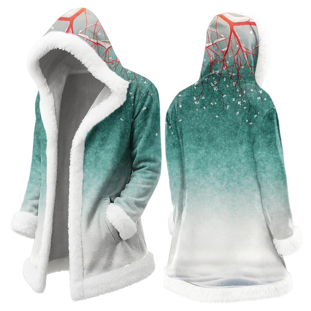 Men's Christmas Long Hooded Cardigan With Pockets Warm Jacket