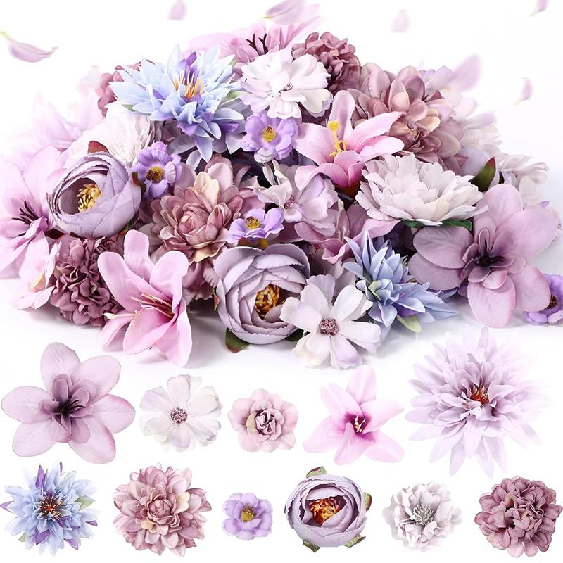 

20Pcs/bag 4.5cm Purple Silk Rose Artificial Daisies Flower Heads for Craft Wreath Wedding Party DIY Home Room Decora Fake Flower фиолетовый