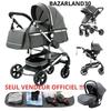 BAZARLAND30.Cărucior Combinat 3 în 1 Scaun Auto Landou Trio Reversibil Reglabil Calitate Înaltă Roți Incorectabile. GRI