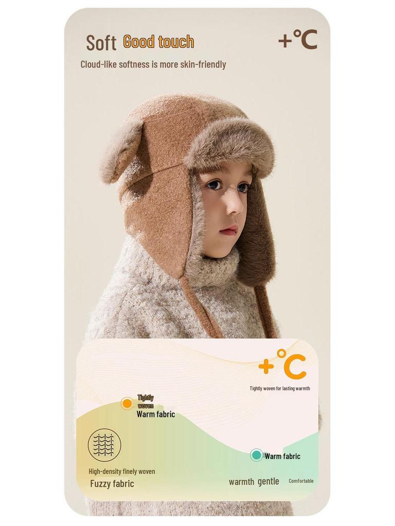 Kids' 2025 Autumn/Winter Lei Feng Hat: Thickened Pom-Pom Ear Protection, Plush Warmth for Boys & Girls.