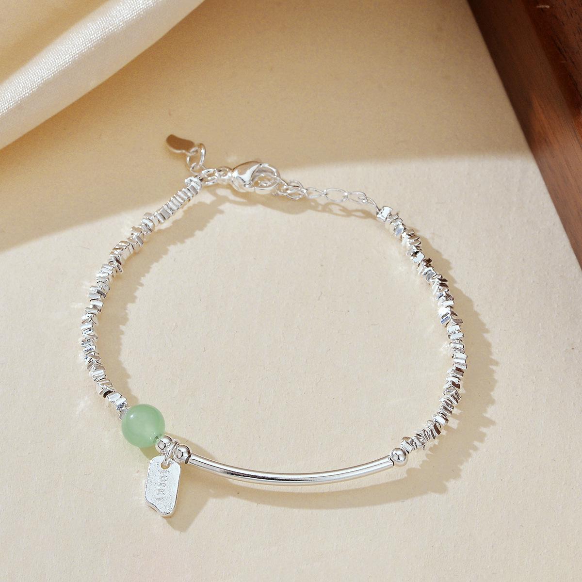 Fu Lu Ping An Silver Bamboo Joint Women s Bracelet with Imitation Jade Gourd - Retro Chinese Style