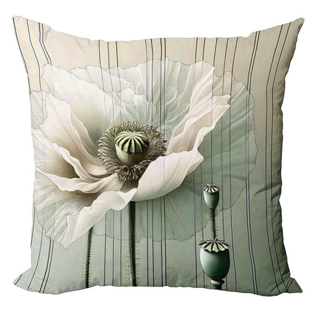 Light Green Poppy Elegant Style Pillowcasebedroom Living Room Sofa Home Decor Polyester Cushion Cover With Zipper