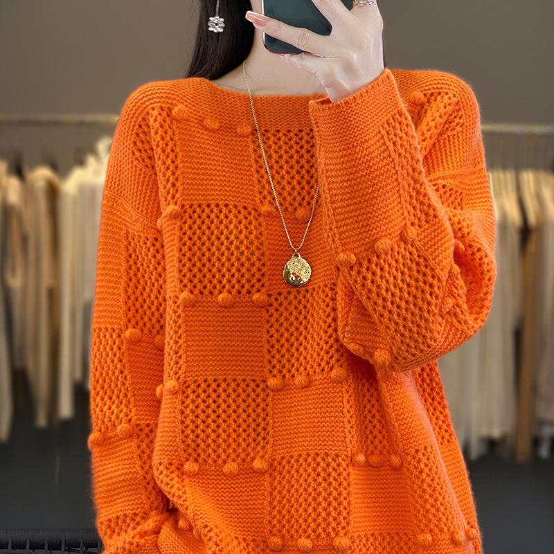 Crew Neck Wool Sweater Autumn And Winter New Pullover Hollow Long Sleeve Fashion Loose Knitted Sweater Wool Inner Bottoming Shirt