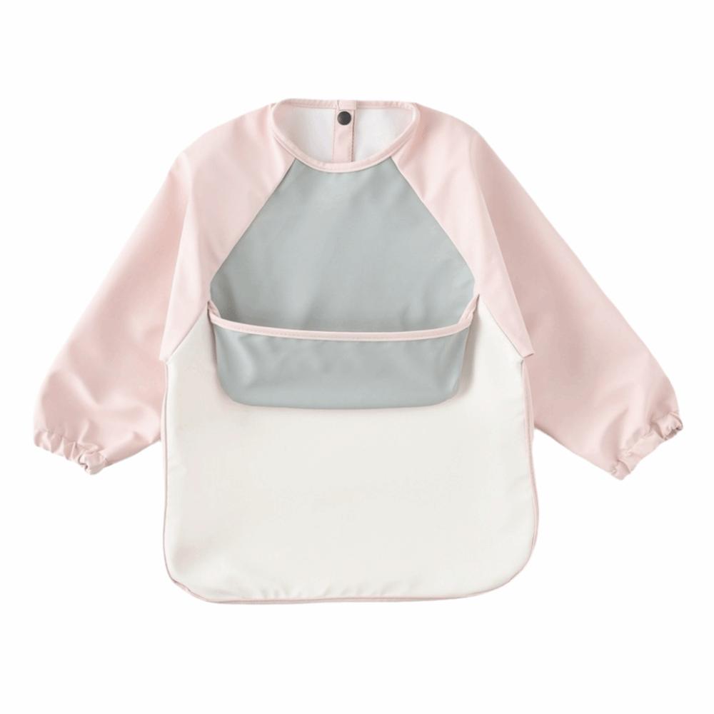 

Solid Color Long Sleeve Bib Waterproof Washable Burp Cloth Baby Feeding Stuff M рожевий