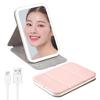 LunarCorky Compact Makeup Mirror with Adjustable PU Leather Tabletop LED Light 3 Stepless Adjustable Includes Japanese Instructions Pink Light,