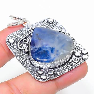 Natural Sodalite Gemstone Handmade 925 Sterling Silver Pendant 1.97" k6V42