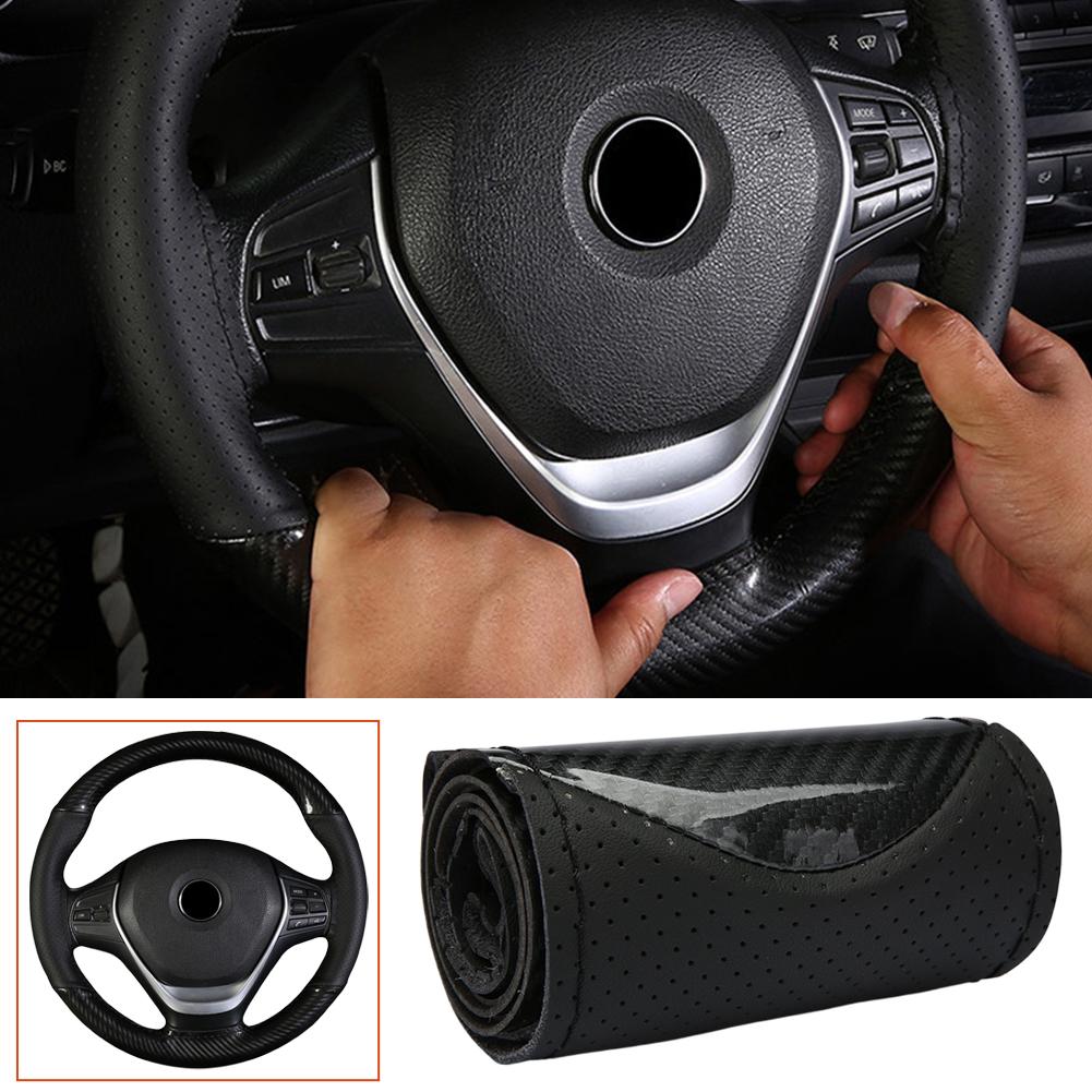 Carbon Fiber Car Steering Wheel Cover SeW DIY Hand Stitch PU Leather Protector Braiding Cover For Steering Wheel D9R4