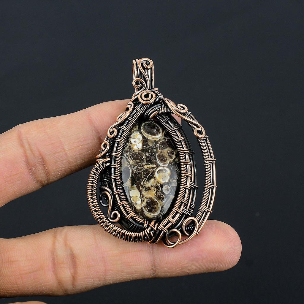 Turitella Fossil  Pendant, 999 Copper Wire Wrapped Jewelry, Gemstone Jewelry Pendant, Handmade Wedding Gift Jewelry