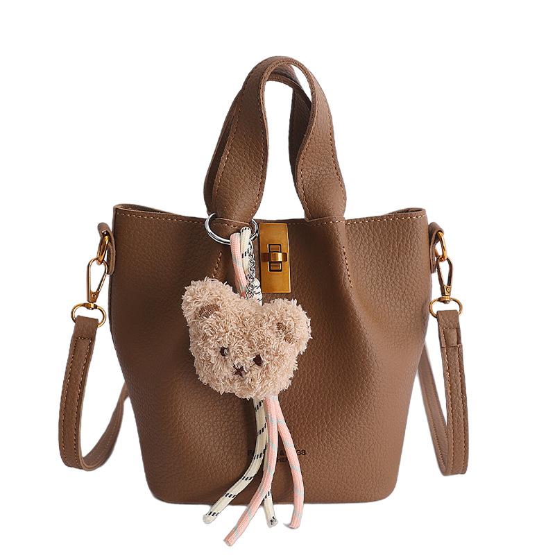 New Minimalist Soft Leather Handbag, Single Shoulder Crossbody Bag, Large Capacity Portable Bucket Bag, Lychee Patterned Women's Bag