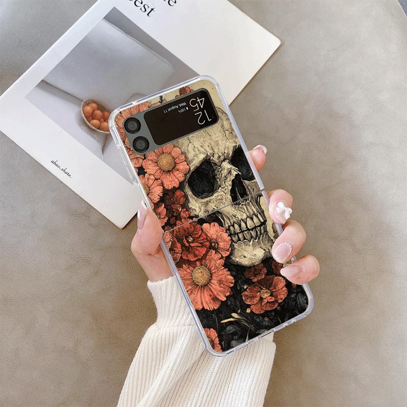 Vintage Gothic Night Flower Skull Head Print Phone Case for Samsung Galaxy Z Flip 7 Flip6 5 4 3 Folding Cover for Z Flip7 Flip5