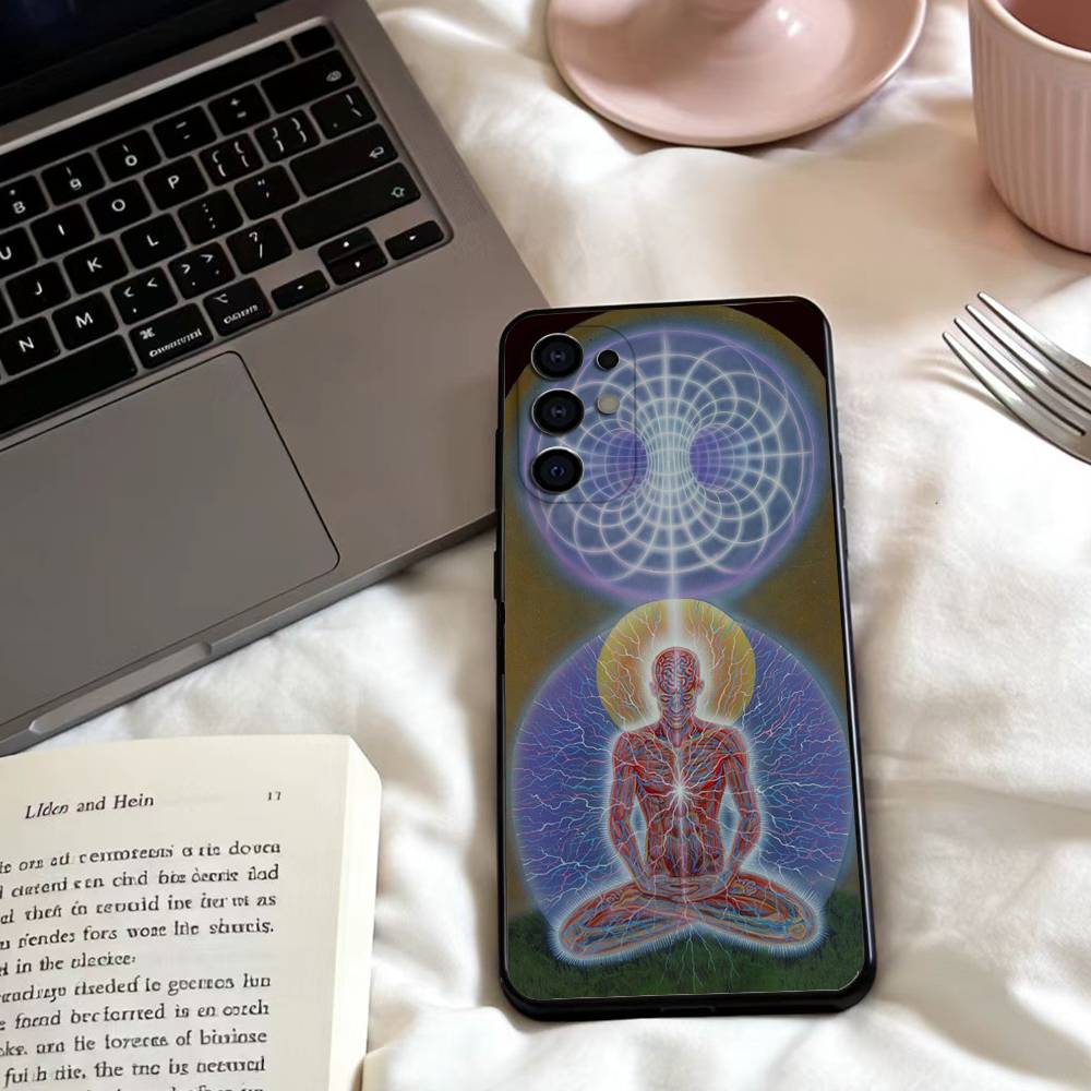 A-Alex Grey Trippy Phone Case For Samsung S25,24,23,22,30,21,10,9,Ultra,Plus,Lite,FE,4,5 G Soft Black Case