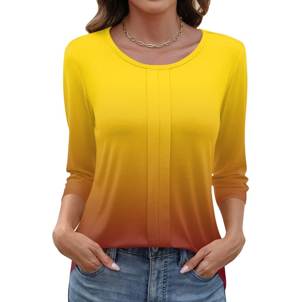 Modisches, lässiges Pullover-Oberteil mit Dreiviertelärmeln und bedrucktem Kragen für Damen