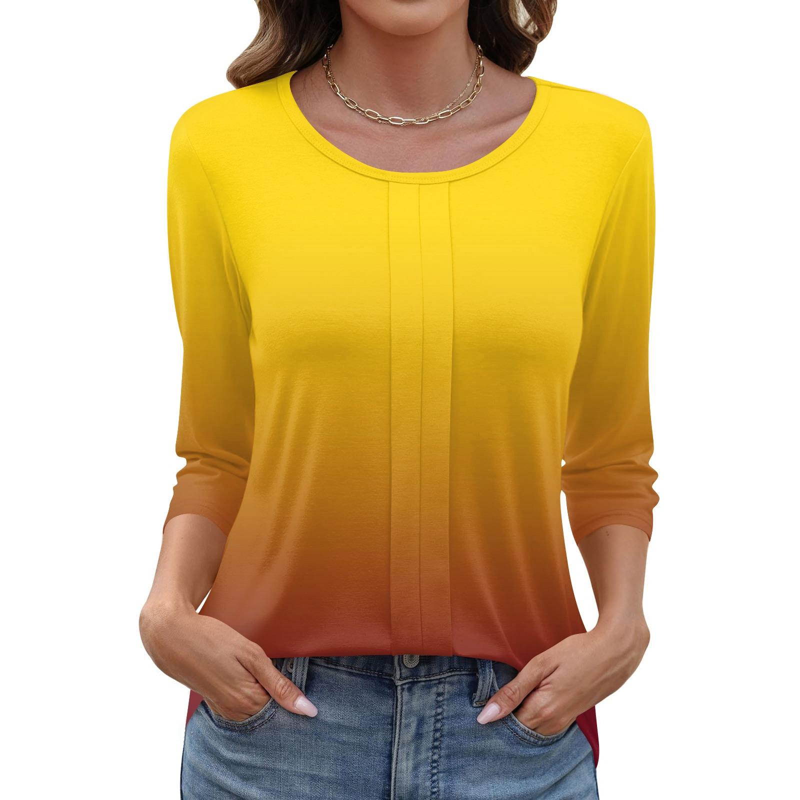 

Женский модный повседневный пуловер с воротником три четверти и принтом XL жёлтый