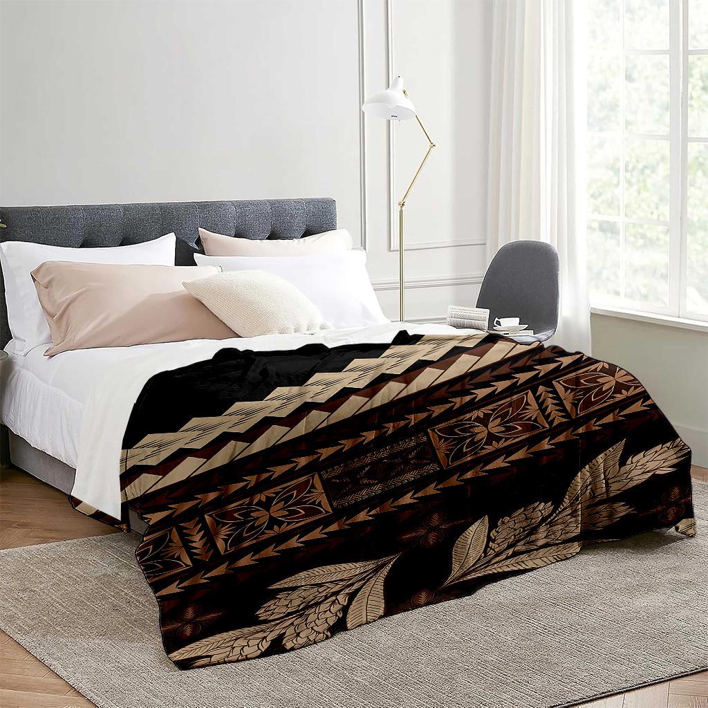Black Samoan-Hawaiian pattern Blanket for Sofa Bed Travel Camping Living Room Office Conditioning Blanket for All Seasons Gifts
