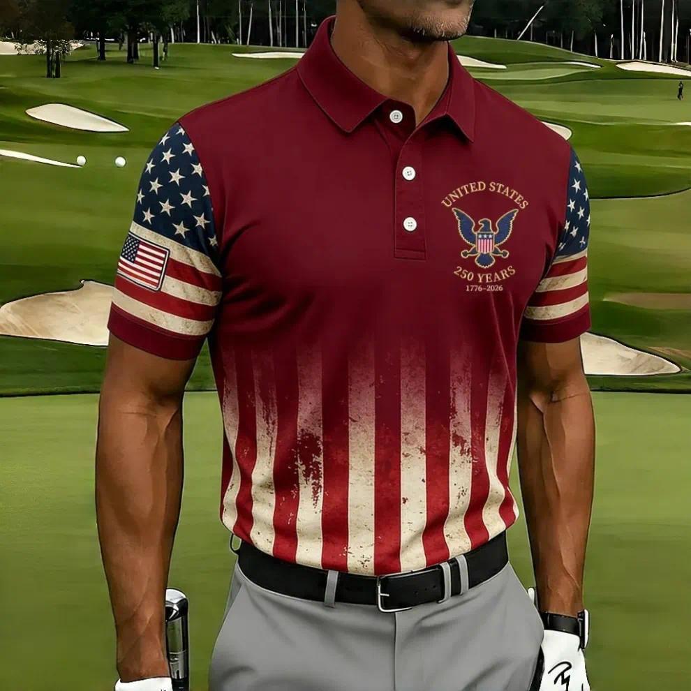 2026 New Men's American Flag 3D Printed Polo Shirt Summer Casual Short Sleeve Lapel Business Sports Top