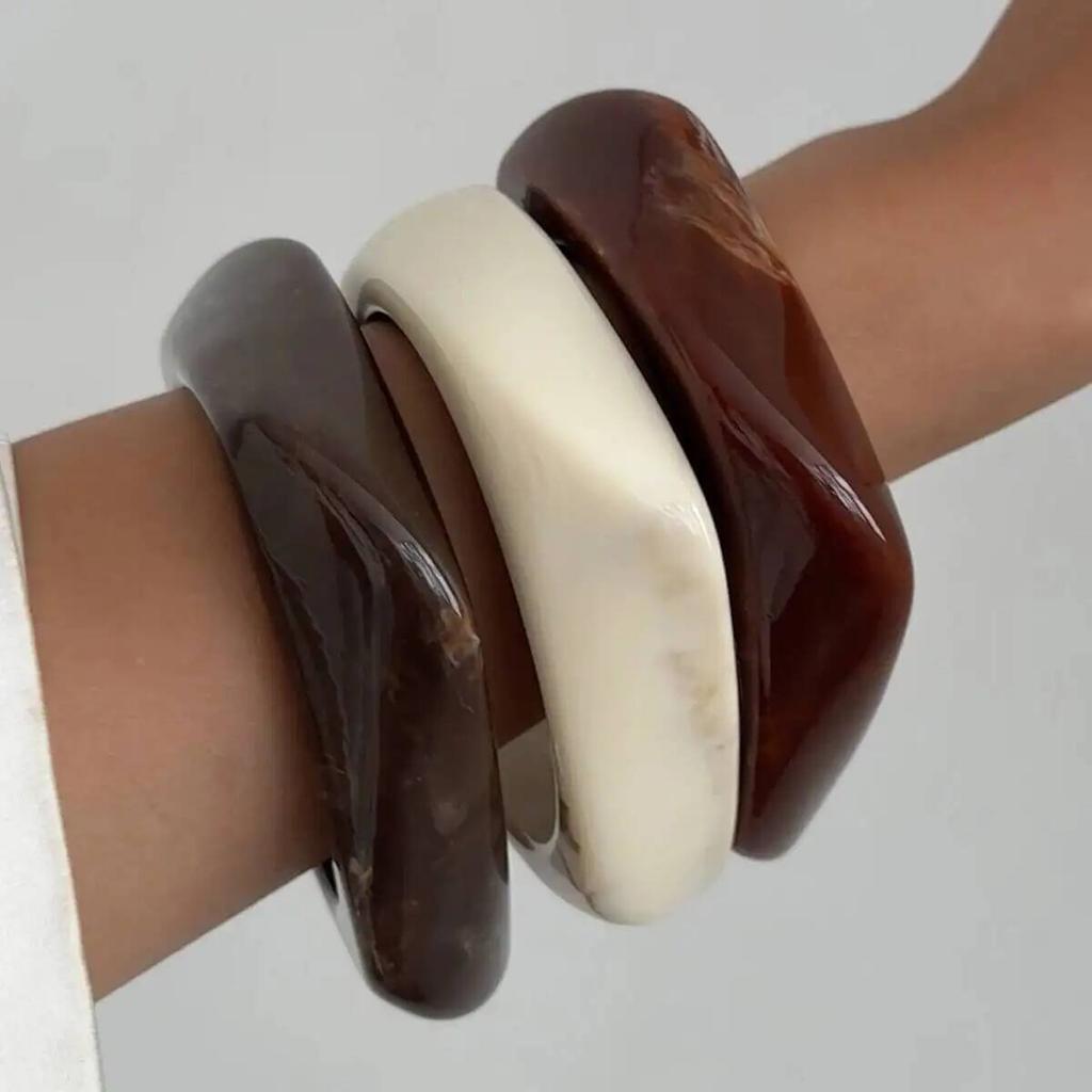 IngeSight.Z 3 Styles Exaggerated Vintage Resin Acrylic Bangle Women Punk HipHop Irregular Geometric Wide Bracelet Couple Jewelry