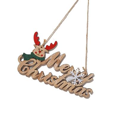 Christmas Door Sign Window Wall Holiday Ornaments Scene Layout DIY Alphabet Shaped Wood Plaque Hanging Decor Festival Ornament