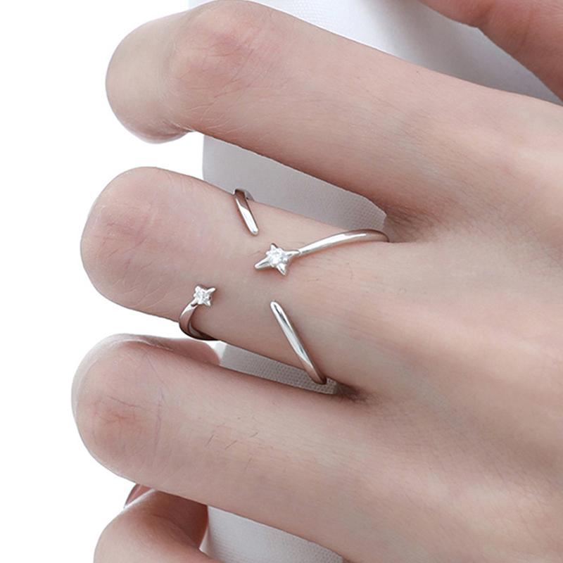 PONYKISS  Sterling Silver Zircon Star Cross Opening Rings for Women Romantic Fine  Minimalist Sweet Cool Accessories