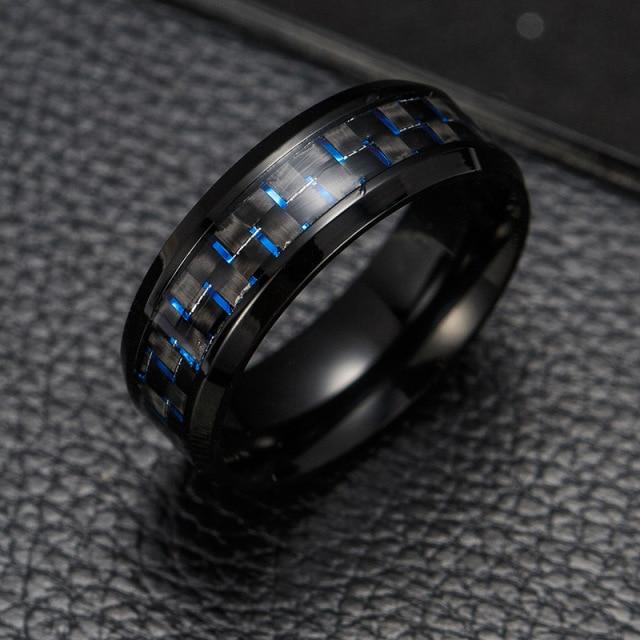 Fashion Titanium Steel Carbon Fiber Ring For Men Blue Red Square Carbon Fiber Ring Men 'S Cool Ring Fashion Jewelry