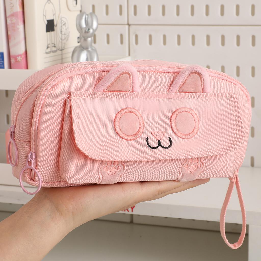 Embroidered Black Cat Pencil Case 4 Layer Large Capacity Student Stationary Boxes Portable Pen Storage Bag Office School Supplie