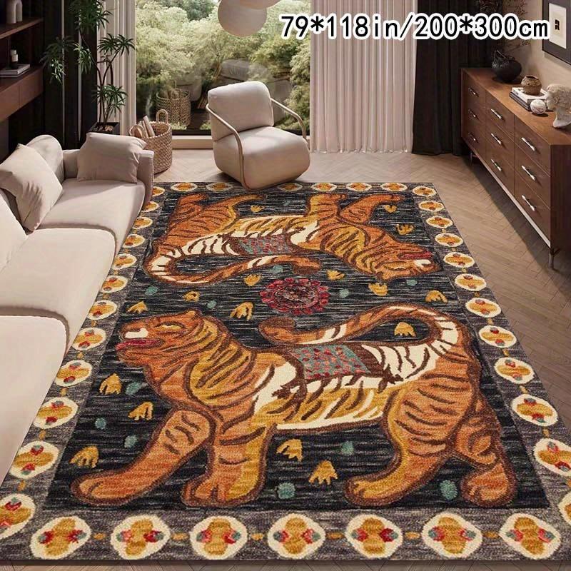

Bohemian Tiger Design Area Mat Non Slip Machine Washable Soft Velvet Vibrant Animal Floral Patterns Living Room Bedroom Dining 50x80cm20x31in