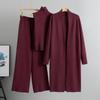 Autumn And Winter Lazy Temperament Knitted Suit Sleeveless Vest Sweater Cardigan Pants Three Piece Set