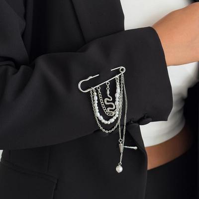 Personality Multi-Layer Tassel Chain Brooches For Men Women Punk  Shirt Collar Lapel Suit Pin Accessories Jewelry