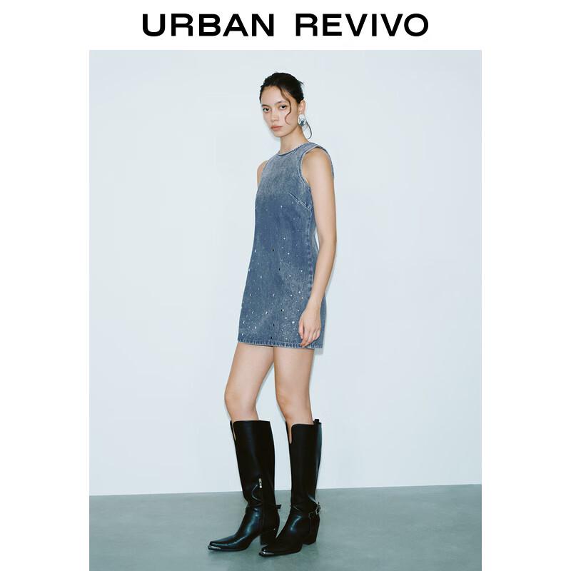 

UR Women s Retro Beaded Sleeveless Denim Mini Dress M