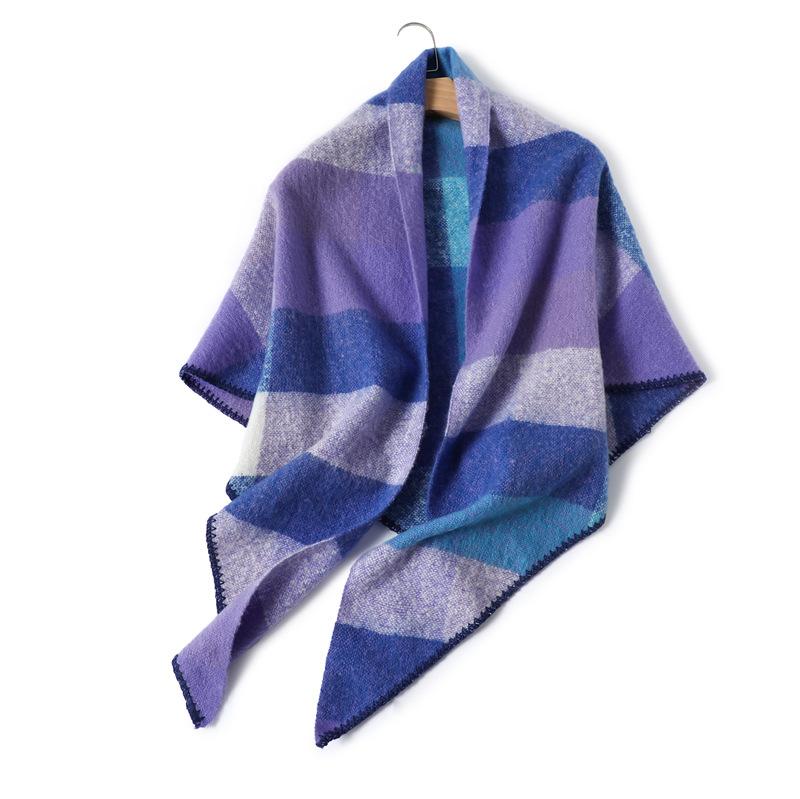 Ins Stilvoller Karierter Farbiger Dreiecksschal Damen Nordischer Stil Schick Damen Warm Mohair Quasten Schal Nacken Dreieck Winter Weiblich