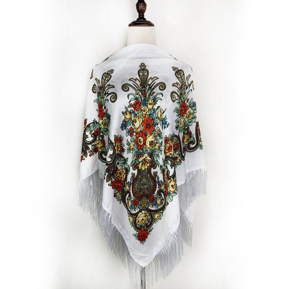 Women's Ethnic Style Printed Shawl Scarf with Tassels - Autumn/Winter Retro Large Square Scarf