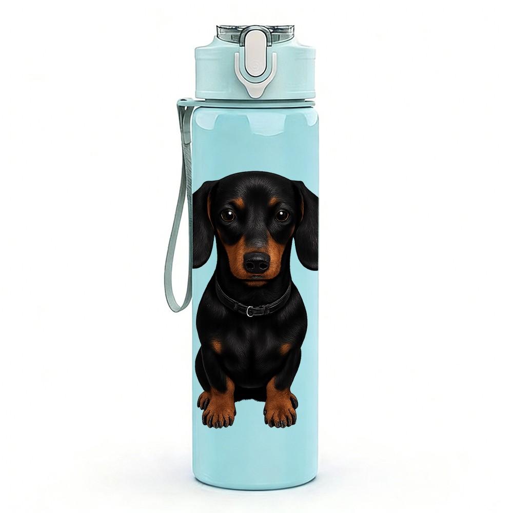 1PC Pure Black Dachshund Portrait 750ml Color Plastic Sports Water Bottle Leakproof Flip Straw Lid Suitable for Sports Office Home Use