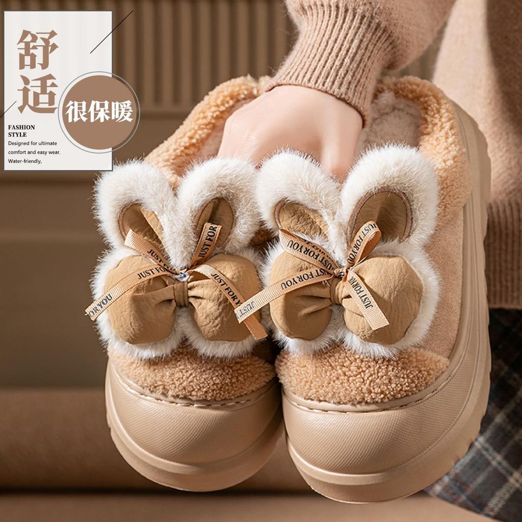 Bow Cotton Slippers 2025 New Winter Bag Heel Outdoor Wear Indoor Home Plush Platform Cotton Shoes