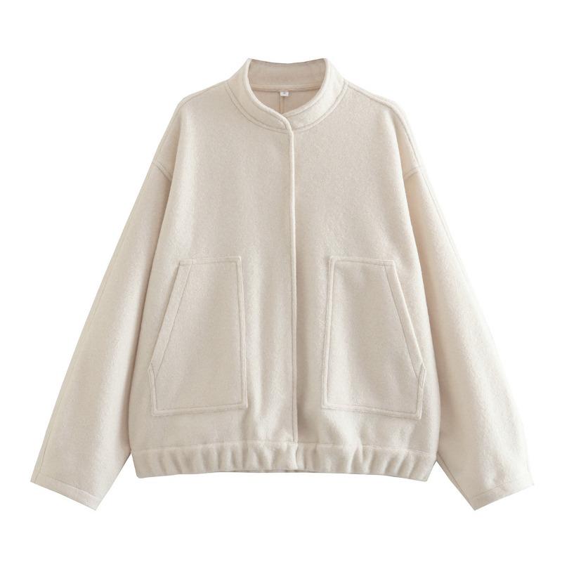 New Loose Casual Jacket with Vertical Collar and Hidden Button for Women