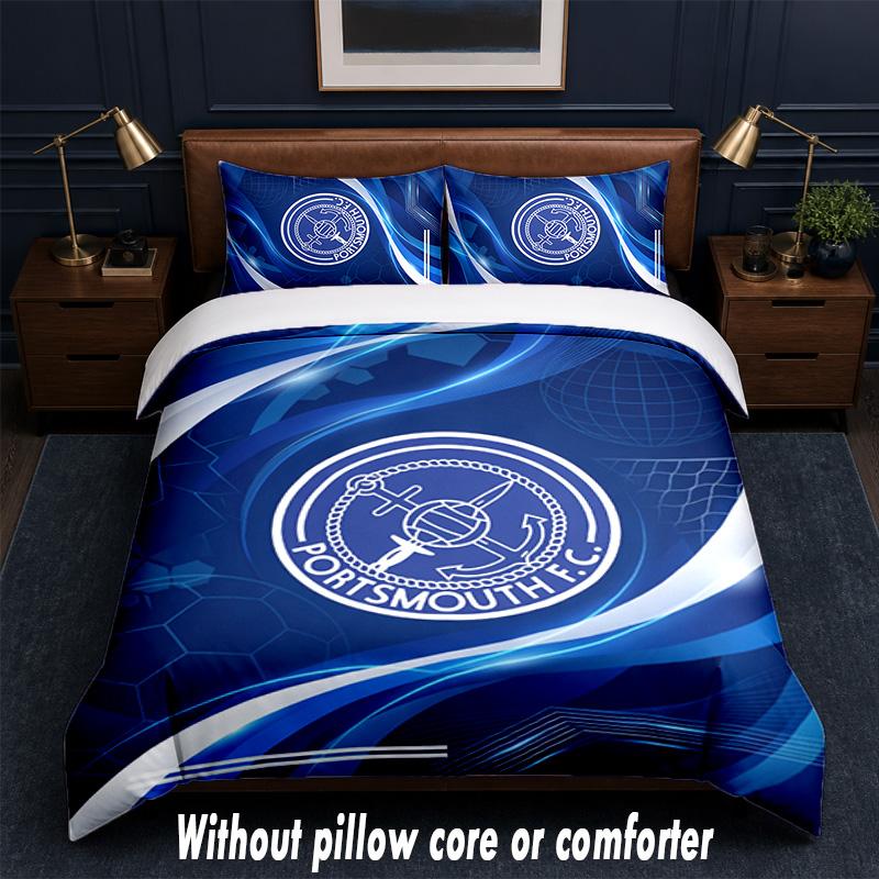 Portsmouth FC Design Bett Bettwäsche Set 1 Bettbezug + 2 Kissenbezüge Weich Atmungsaktiv Haushalt Bettwäsche
