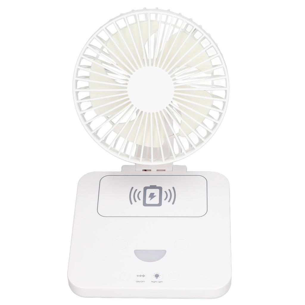 Desk Fan with Wireless Phone Charger USB Rechargeable Foldable Portable Desktop Fan Oscillating Fan with Night Light
