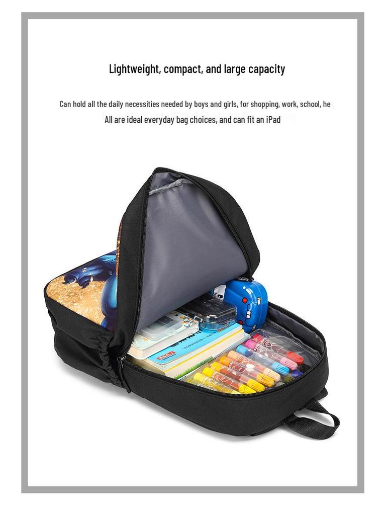 Cross-border Cartoon Print Backpack Set - Large Capacity, Casual, 3-Piece Student Schoolbag