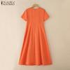 ZANZEA Damen Lässiges Rundhals Kurzarm Lockeres Sommerkleid