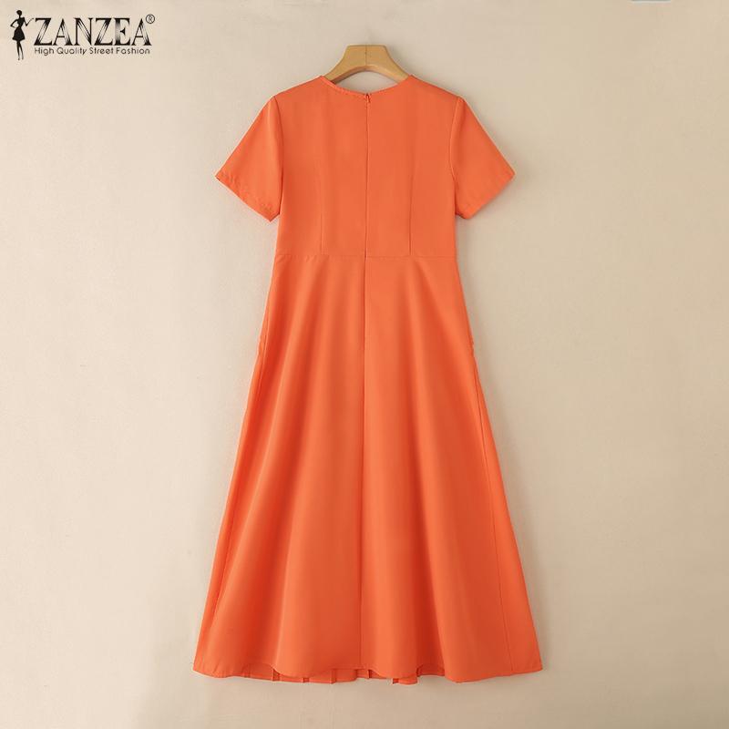 ZANZEA Rochie de vară lejeră cu mânecă scurtă și guler rotund, casual, pentru femei