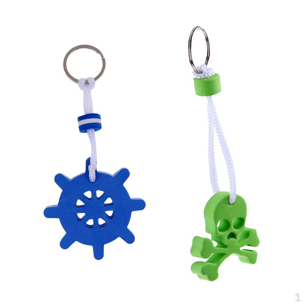 EVA 2pcs Key Chain Floats Skull & Ship Rudder Shaped Foam Tag Ring