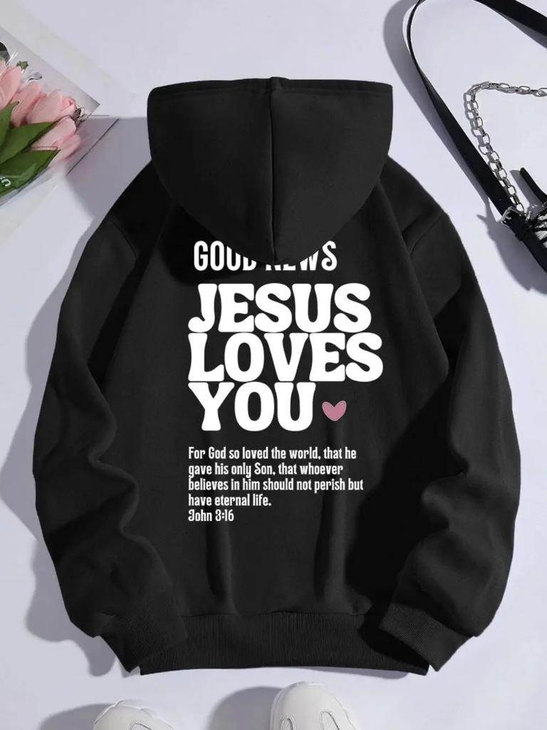Autumn Mens Hoodies Good News Jesus Loves You Printing Pullovers Loose Pocket Warm Comfortable Sweatshirts Street Clothing