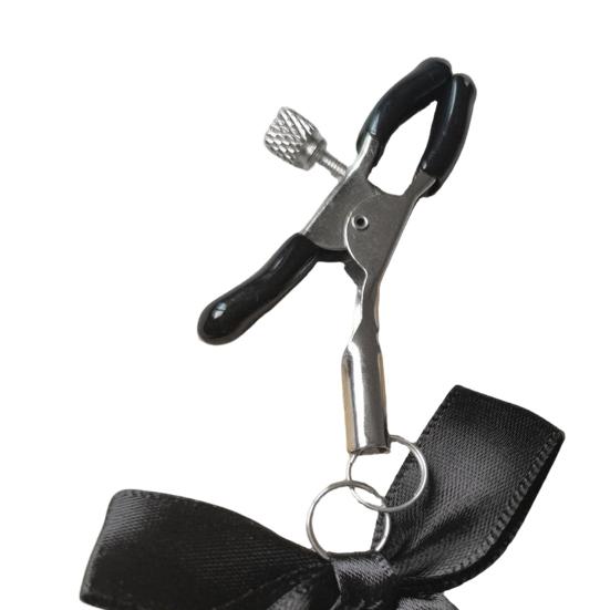 1 Pair Nipple Clamps Adjustable Non-Piercing Body Jewelry with Bowknot Bells Metal Decorative Clips for Adult Men Women Couples Bedtime Play