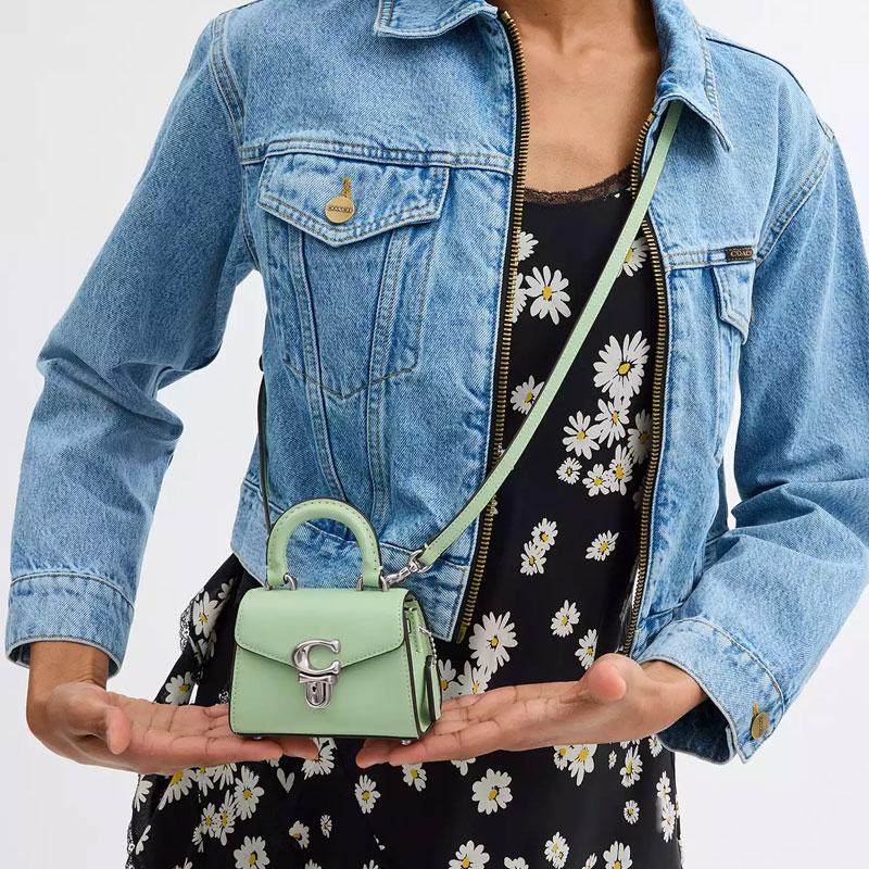 Coach Sammy 12 Metal Logo Lock Closure Detachable Shoulder Strap Leather Crossbody Handbag Mini Women Handbags Light-Pistachio CR504-LHTY6