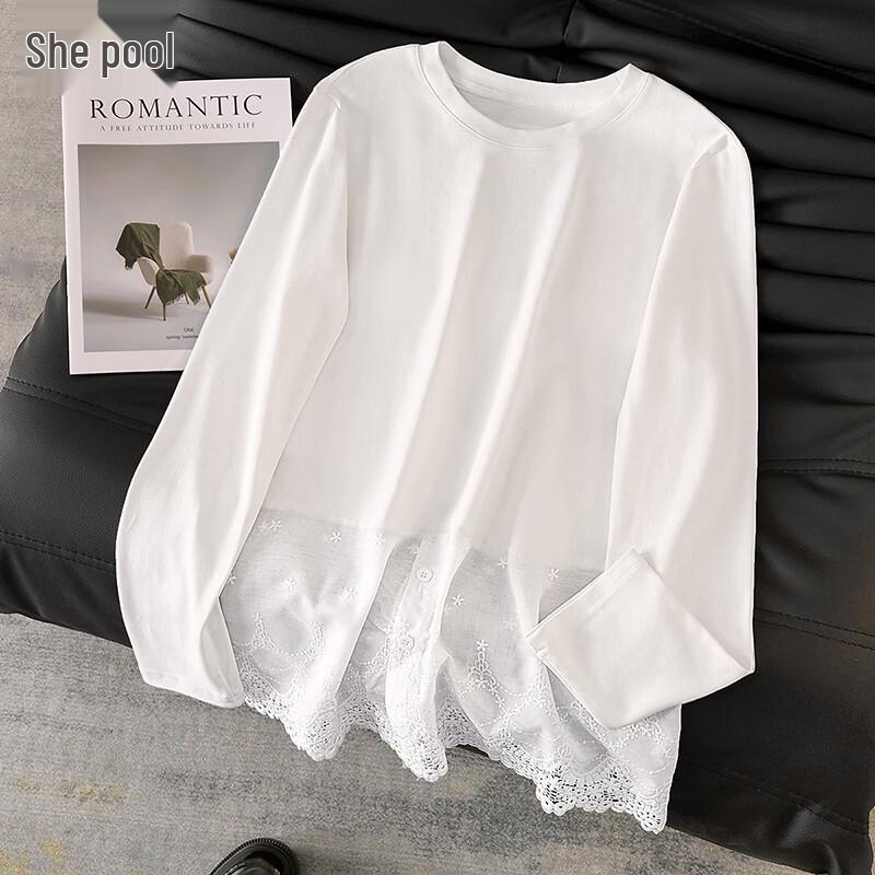 

Жіноча елегантна футболка з довгим рукавом та вставками з французького мережива One Size