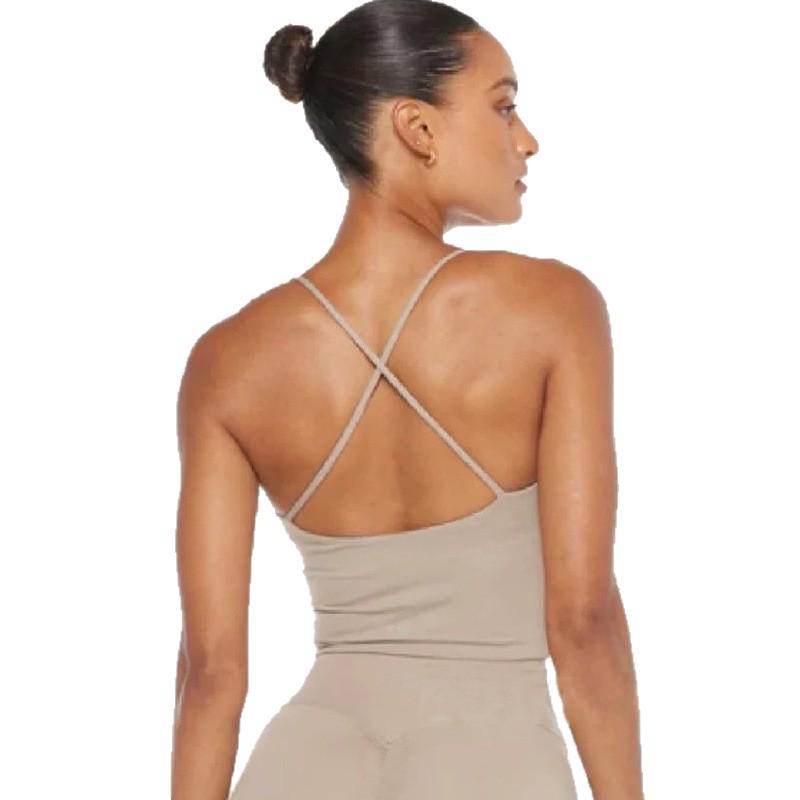European & American Nude Feel Strap Yoga Set: Tummy Control & Hip Lift Cami with Tight-Fit Sports Pants