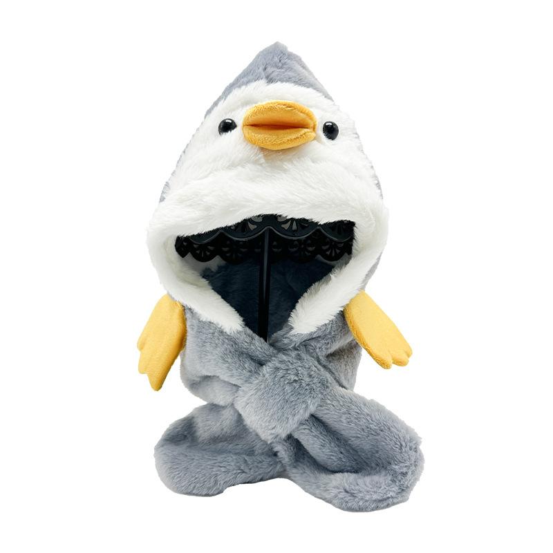 

Winter hat scarf two-piece set for boys and girls cute cartoon penguin little yellow duck doll plush pullover hat M（56-58cm）