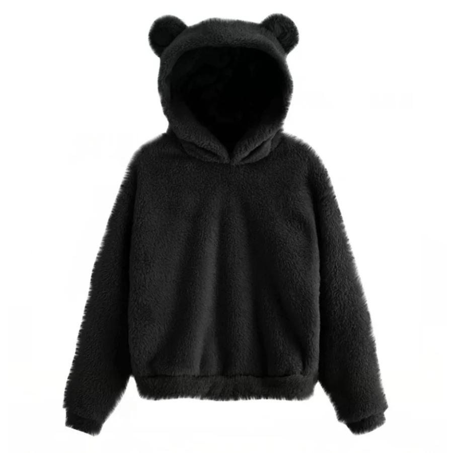 Autumn Winter Women's Hoodies Winter Women Long Sleeve Rabbit Ear Hood Sweatshirt Cute Plush Warm Casual Hoodie Tops