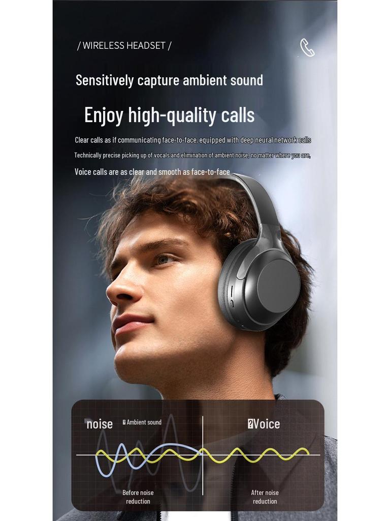 WH100 Bluetooth Earphones - Noise Cancelling Over-Ear Headphones with Music Playback