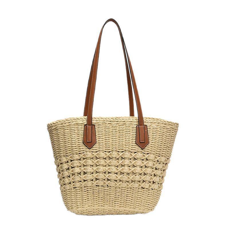 2025 New Korean Versatile Large-Capacity Hollow Straw Bag New Summer Simple Commuter Women's Bag Woven Shoulder Bag