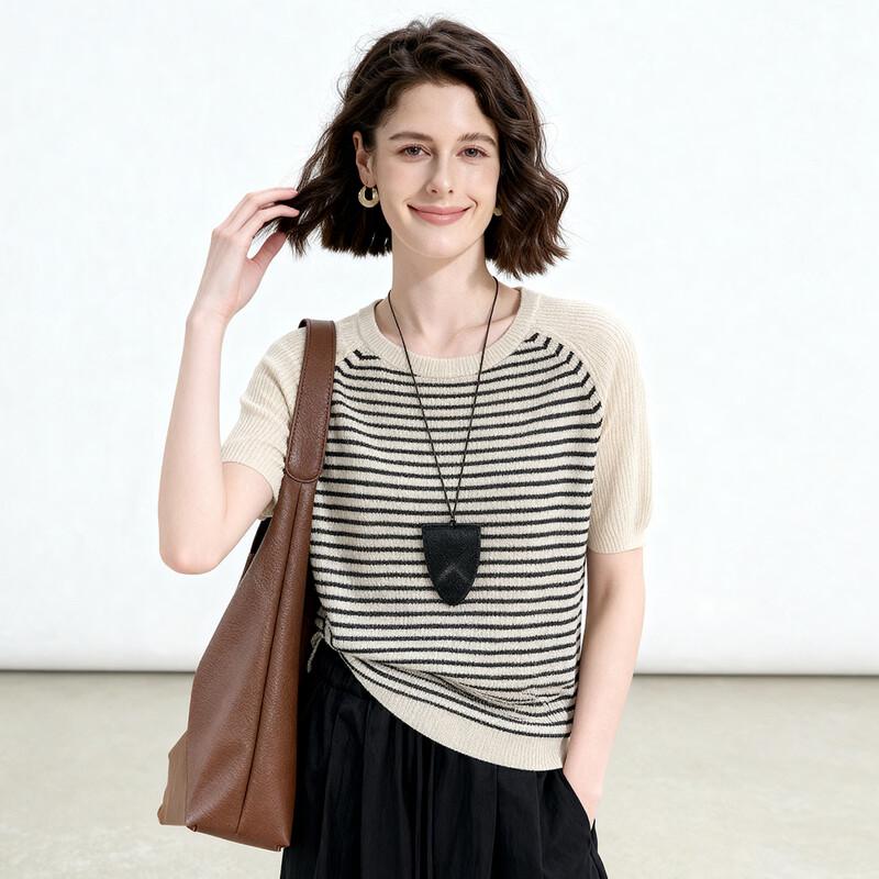 ENC Short Sleeve Striped Knit Top M
