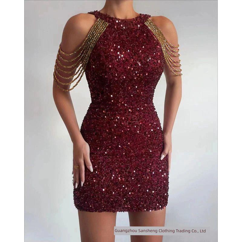 

Платье Сексуальное Кристальное Платье Со средней талией Холтер Wine Red S